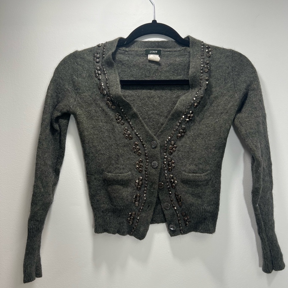 J. Crew V-neck Charcoal Beaded Cardigan